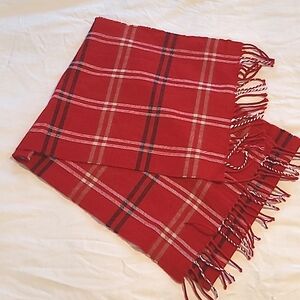 Red plaid autumn/ winter scarf, soft, 65" long, with fringe, pop of color!